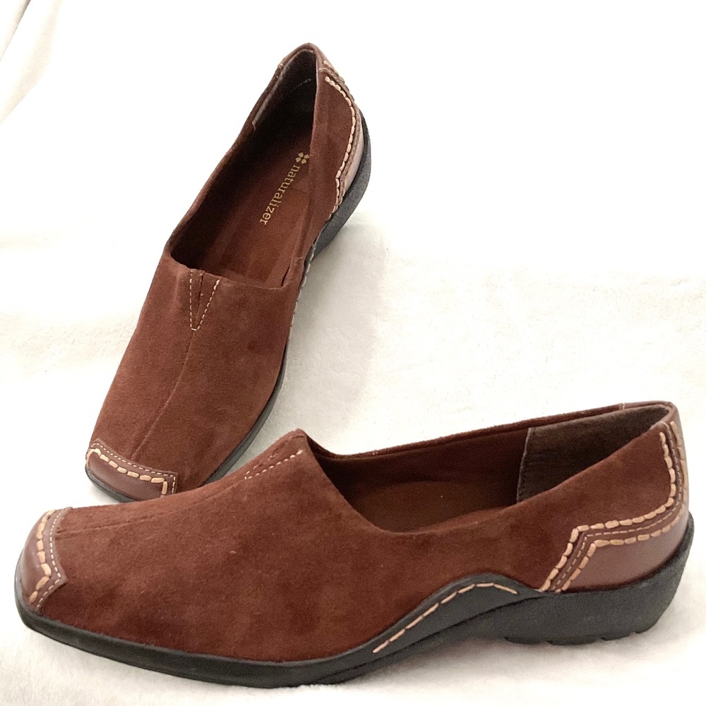 Brown Naturalizer FAMILY Suede Leather Slip On Square Toe.Comfort Loafers Sz 7